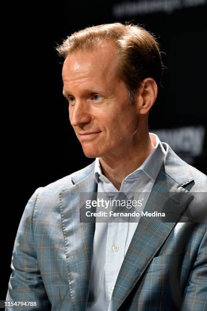 President of Basketball Operations Jeff Weltman of the Orlando Magic address the media on July 8, 2019 at Amway Center in Orlando, Florida. NOTE TO...