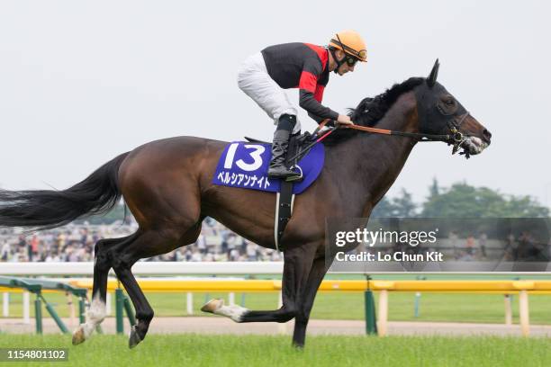 Jockey Mirco Demuro riding Persian Knight during the Race 11 Yasuda Kinen at Tokyo Racecourse on June 2, 2019 in Fuchu, Tokyo, Japan.