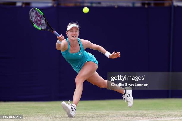 Alison Riske of the USA in action during the Women's Single Final at Surbiton Racquet & Fitness Club on June 09, 2019 in London, England.