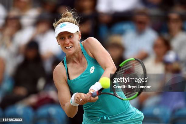 Alison Riske of the USA in action during the Women's Single Final at Surbiton Racquet & Fitness Club on June 09, 2019 in London, England.