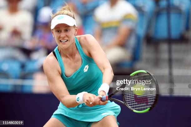 Alison Riske of the USA in action during the Women's Single Final at Surbiton Racquet & Fitness Club on June 09, 2019 in London, England.