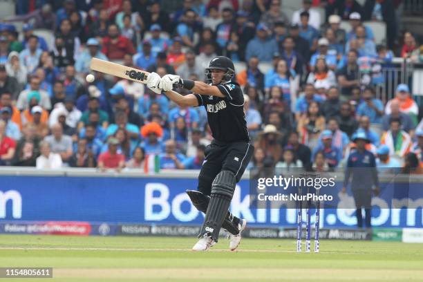 New Zealand's Ross Taylor top edges a pull shot for four during the ICC Cricket World Cup 2019 match between India and New Zealand at Old Trafford,...
