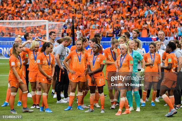 Goalkeeper Sari van Veenendaal of Netherlands women, Desiree van Lunteren of Netherlands women, Stefanie van der Gragt of Netherlands women, Merel...