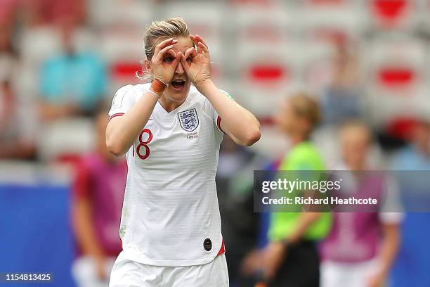 Ellen White of England celebrates after scoring her team's second goal during the 2019 FIFA Women's World Cup France group D match between England...