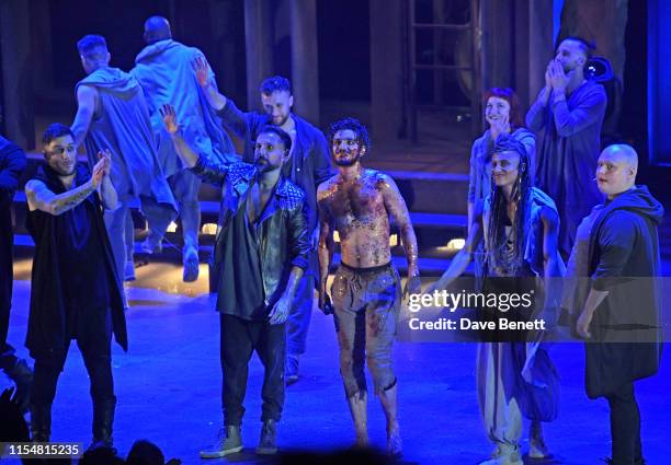 Matt Cardle, Ricardo Afonso, Robert Tripolino and Sallay Garnett bow at the curtain call during the press night performance of "Jesus Christ...