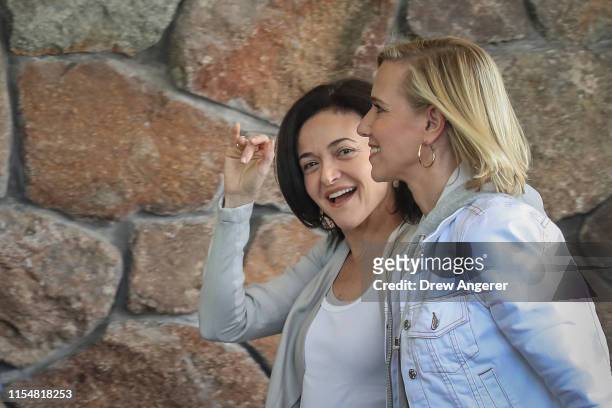 Sheryl Sandberg, chief operating officer of Facebook, and Marne Levine, chief operating officer of Instagram, arrive for the annual Allen & Company...