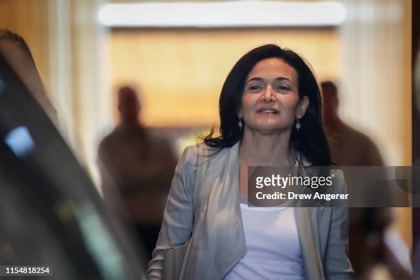 Sheryl Sandberg, chief operating officer of Facebook, arrives for the annual Allen & Company Sun Valley Conference, July 9, 2019 in Sun Valley,...