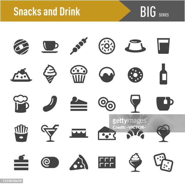 snacks und trinken icons-big series - bratwurst stock-grafiken, -clipart, -cartoons und -symbole