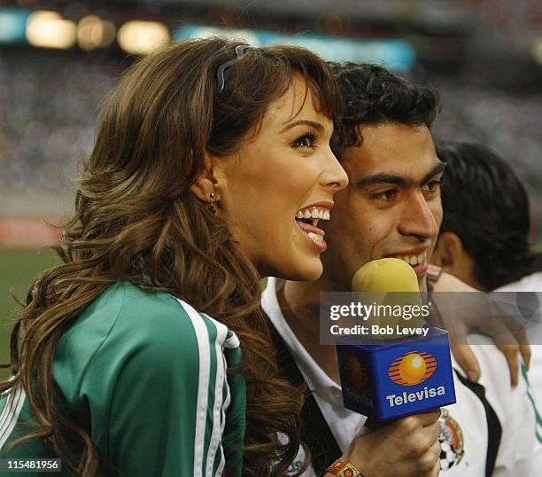 Miss Mexico 2000 Jacqueline Bracamontes interviews players on the sidelines. Honduras defeated Cuba 5-0 during the CONCACAF Gold Cup 2007 match...