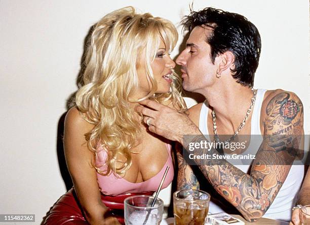 Pamela Anderson and Tommy Lee during Hard Rock Hotel & Casino Las Vegas Grand Opening Party Hosted by Peter Morton at Hard Rock Hotel & Casino in Las...