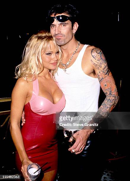 Pamela Anderson and Tommy Lee during Hard Rock Hotel & Casino Las Vegas Grand Opening Party Hosted by Peter Morton at Hard Rock Hotel & Casino in Las...