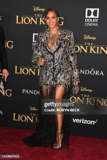 Singer/songwriter Beyonce arrives for the world premiere of Disney's "The Lion King" at the Dolby theatre on July 9, 2019 in Hollywood.