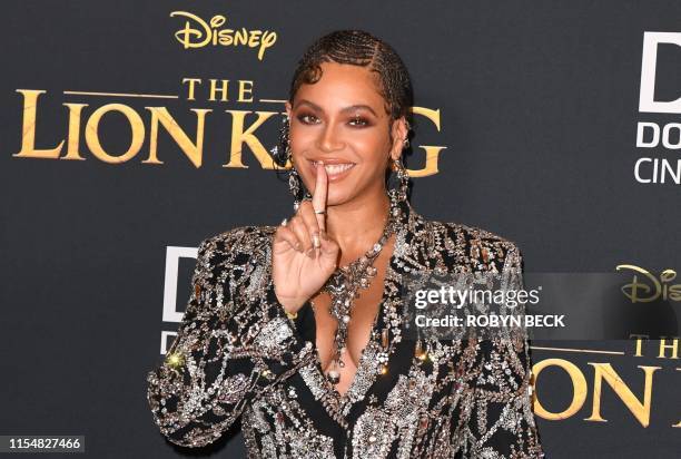 Singer/songwriter Beyonce arrives for the world premiere of Disney's "The Lion King" at the Dolby theatre on July 9, 2019 in Hollywood.