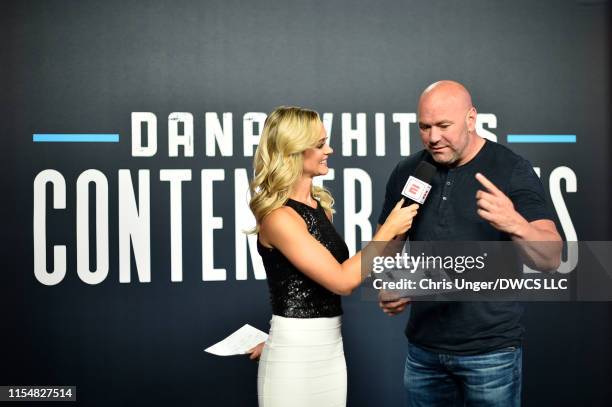 President Dana White announces his selections for contract winners during week three of Dana White's Contender Series at the UFC Apex on July 9, 2019...