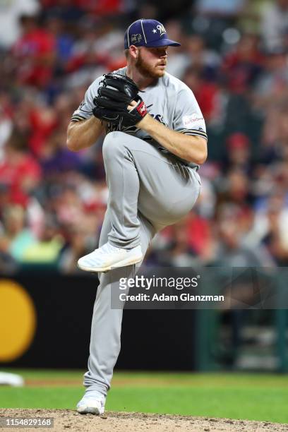 Brandon Woodruff of the Milwaukee Brewers pitches during the 90th MLB All-Star Game at Progressive Field on Tuesday, July 9, 2019 in Cleveland, Ohio.