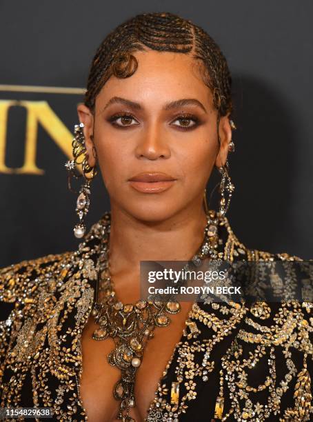 Singer/songwriter Beyonce arrives for the world premiere of Disney's "The Lion King" at the Dolby theatre on July 9, 2019 in Hollywood.