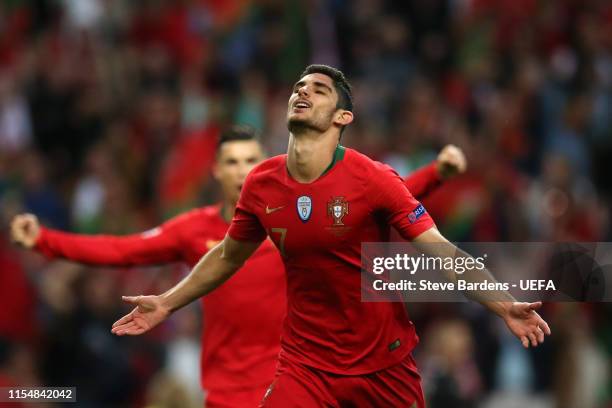 Goncalo Guedes of Portugal celebrates after scoring his team's first goal during the UEFA Nations League Final between Portugal and the Netherlands...