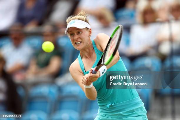 Alison Riske of the USA in action during the Women's Single Final at Surbiton Racquet & Fitness Club on June 09, 2019 in London, England.