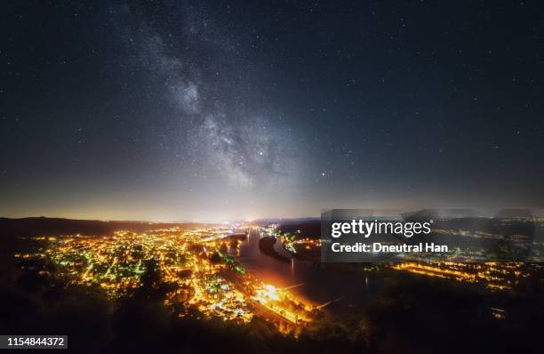 milky way over the rhine river - light pollution stock pictures, royalty-free photos & images