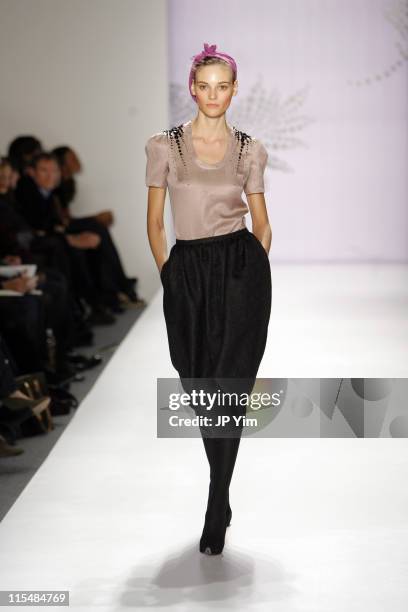 Fabiana Semprebom wearing Michon Schur Fall 2007 during Mercedes-Benz Fashion Week Fall 2007 - Michon Schur - Runway at The Salon, Bryant Park in New...