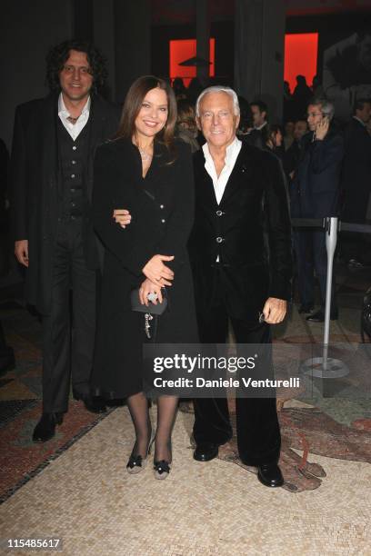 Stefano Piccolo, Ornella Muti and Giorgio Armani during Milan Fashion Week Fall/Winter 2007 - Armani - After Party in Milan, Italy.