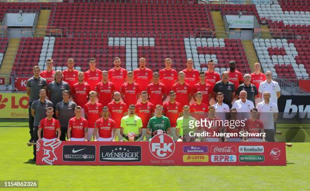 Team members of 1. FC Kaiserslautern pose during the team presentation at Fritz-Walter-Stadion on July 10, 2019 in Kaiserslautern, Germany. Picture...