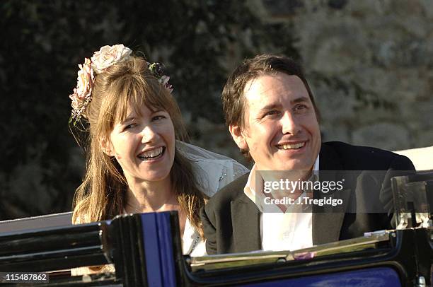 Jools Holland and Cristabel McEwen leaving during Jools Holland and Christabel McEwan's Wedding at St James's Church in Cooling, Kent, Great Britain.