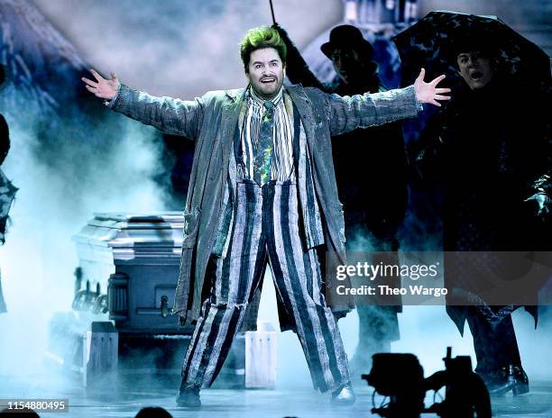 Alex Brightman and the cast of Beetlejuice perform onstage during the 2019 Tony Awards at Radio City Music Hall on June 9, 2019 in New York City.