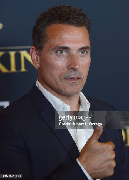 Rufus Sewell arrives for the Premiere Of Disney's "The Lion King" held at Dolby Theatre on July 9, 2019 in Hollywood, California.