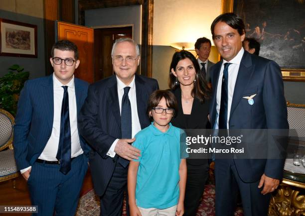 Enrico Lotito, SS Lazio President Claudio Lotito and Major of Rome, Virginia Raggi and her son Matteo and SS Lazio head coach Simone Inzaghi pose a...