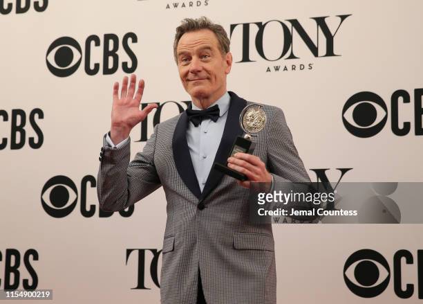 Bryan Cranston, winner of the award for Best Performance by an Actor in a Leading Role in a Play for “Network,” poses in the press room for the 73rd...