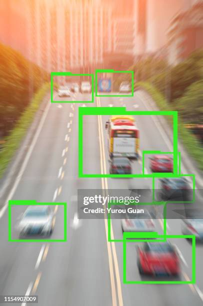 ai learning. motion blur of rush hour city road in guangzhou. - auto-senza-conducente foto e immagini stock