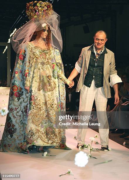 Designer Christian Lacroix and model walking the runway during Paris Haute Couture Fashion Week for Fall/Winter 2007 - 2008 in Paris, France on...