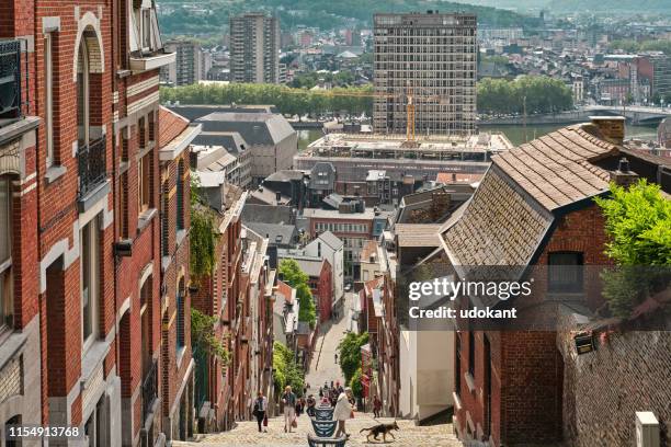 vista de la famosa montagne de bueren, liège belgium - liege fotografías e imágenes de stock