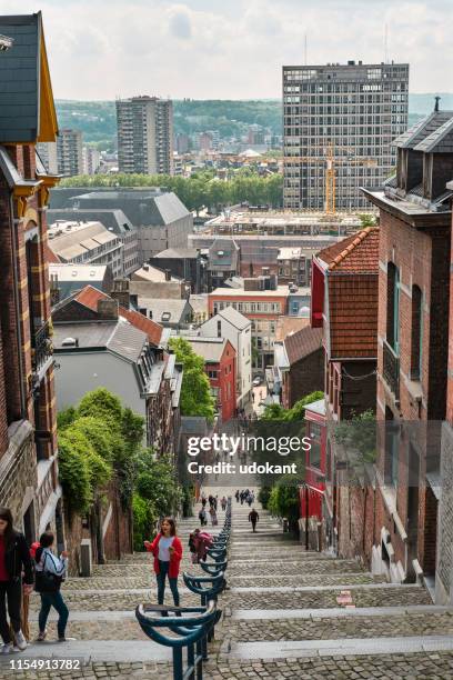 view of the famous montagne de bueren, liège belgium - liege stock pictures, royalty-free photos & images