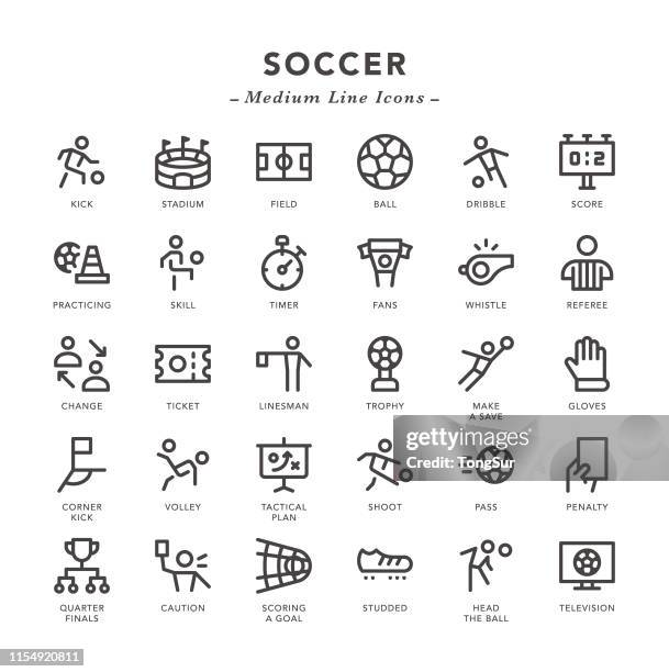 soccer - medium line icons - sports training icon stock illustrations