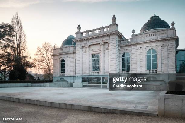 building of "la boverie", a museum in the city of liège in belgium - liege stock pictures, royalty-free photos & images