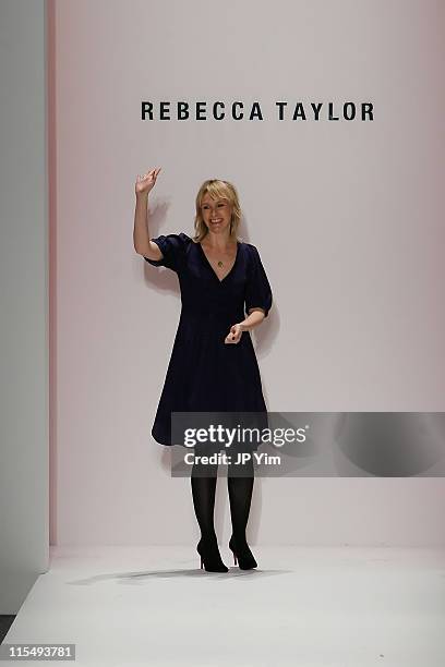 Designer Rebecca Taylor waves to the audience at the Rebecca Taylor Fall 2009 during Mercedes-Benz Fashion Week at The Salon in Bryant Park on...