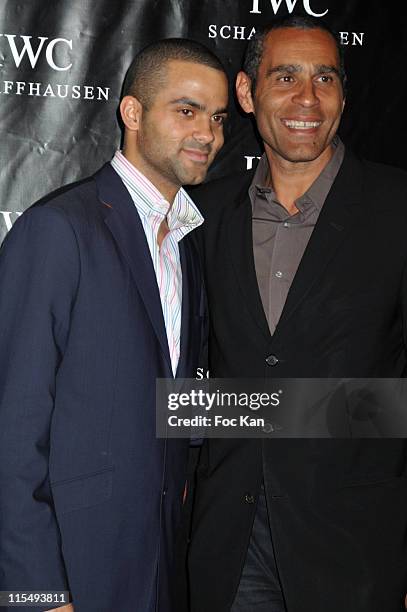 Tony Parker and Richard Dacoury attend the Zinedine Zidane Limited Edition IWC Watch Launch Party at the Palais de Chaillot on June 16, 2008 in...