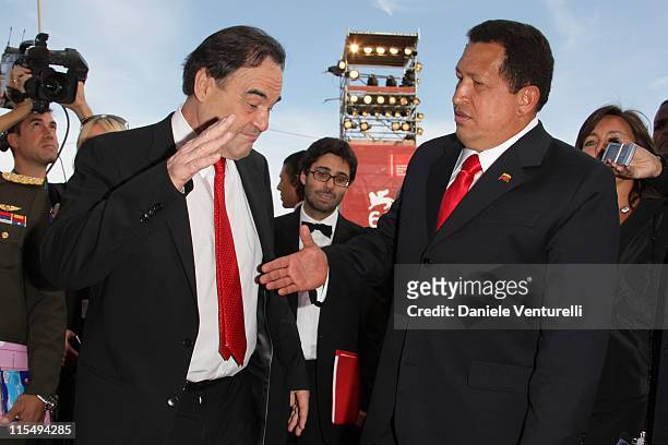 Director Oliver Stone and president Hugo Chavez attend the "South Of The Border" Premiere at the Sala Grande during the 66th Venice Film Festival on...