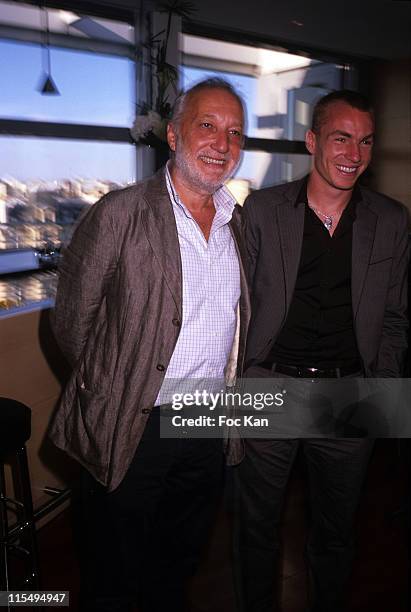 Actor Francois Berleand and footballer Matthieu Chalme attend the Chateau Connivence 2008 Pomerol Wine Launch Cocktail at the Terrasse M6 on June 11,...
