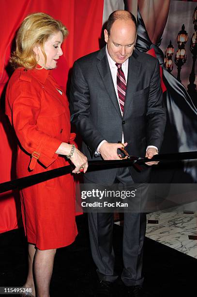 Actress Catherine Deneuve and Prince Albert II of Monaco attend the Hediard Monaco Launch Cocktail at Hediard Store Metropole Center on May 11, 2010...