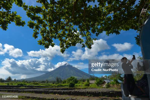 View of the Mayon volcano seen from the Cagsawa Ruins, a Franciscan church destroyed on February 1 by the strongest eruption recorded to date of the...