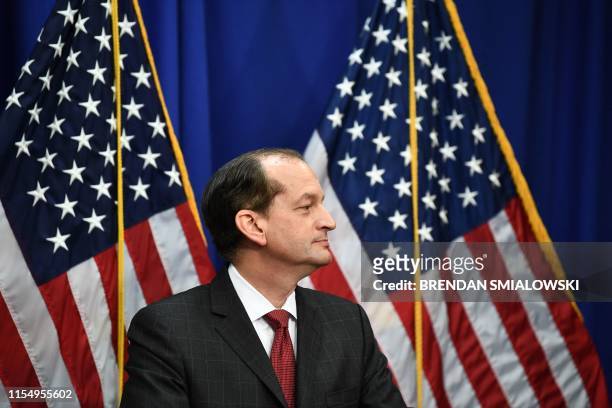 Labor Secretary Alexander Acosta holds a press conference at the US Department of Labor on July 10, 2019 in Washington,DC. - Democratic Party leaders...