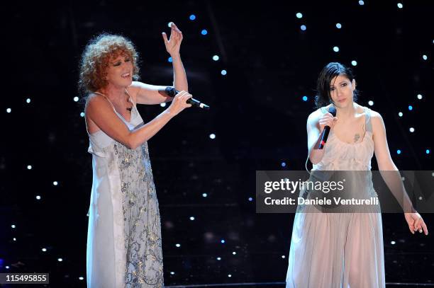 Fiorella Mannoia and Elisa Toffoli attends the 60th Sanremo Song Festival at the Ariston Theatre On February 18, 2010 in San Remo, Italy.