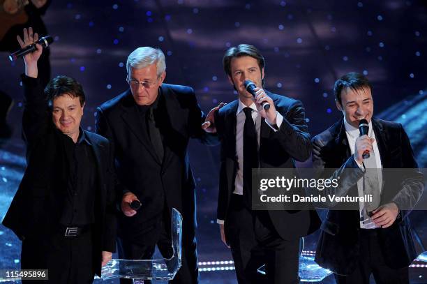 Pupo, Marcello Lippi, Emanuele Filiberto and Luca Canonici attend the 60th Sanremo Song Festival at the Ariston Theatre On February 19, 2010 in San...