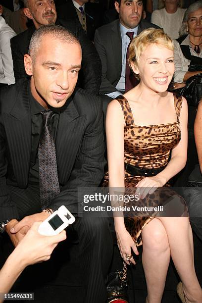 Eros Ramazzotti and Kylie Minogue during Milan Fashion Week Spring/Summer 2007 - Dolce & Gabbana - Front Row and Backstage at Viale Piave, 24 in...