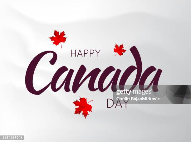 canada day poster on wavy background with maple leaf. vector illustration - canada day stock illustrations