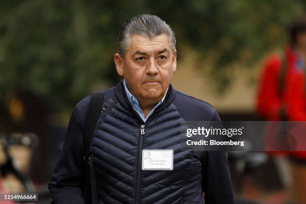 Jose Antonio Fernandez Carbajal, chairman of Fomento Economico Mexicano SAB , arrives for the morning session of the Allen & Co. Media and Technology...