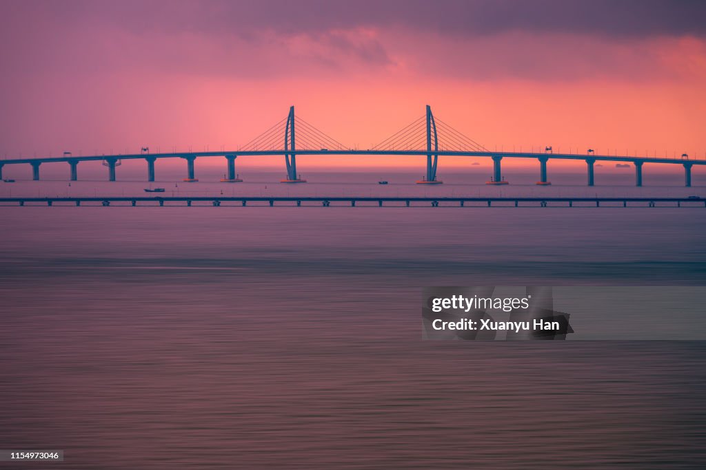 Hong Kong-Zhuhai-Macau Bridge sunset landscape